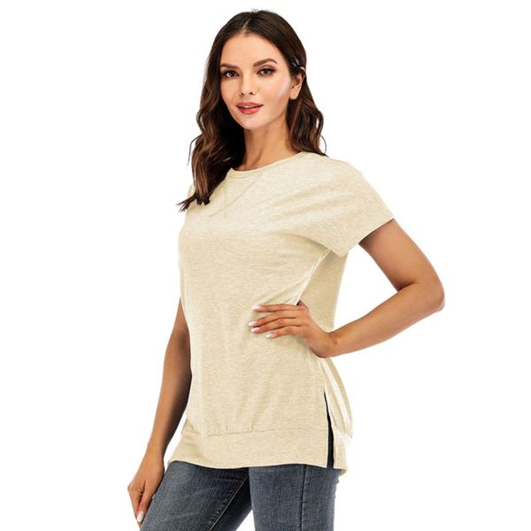 2020 women's casual solid color o neck short sleeve loose tunic side slit pullover summer, White
2020 women's casual solid color o neck short sleeve loose tunic side slit pullover summer, White