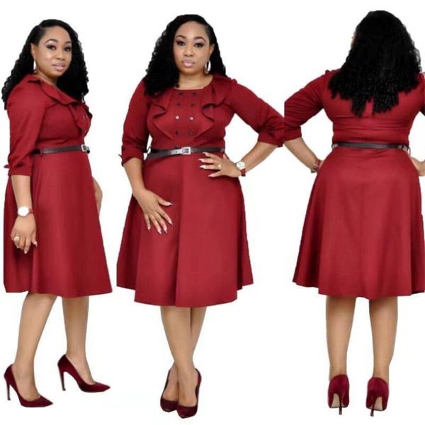 african clothes ruffles a-line dress women 2020 spring autumn office lady elegant button high waist belt mini dress high quality, Red
african clothes ruffles a-line dress women 2020 spring autumn office lady elegant button high waist belt mini dress high quality, Red
