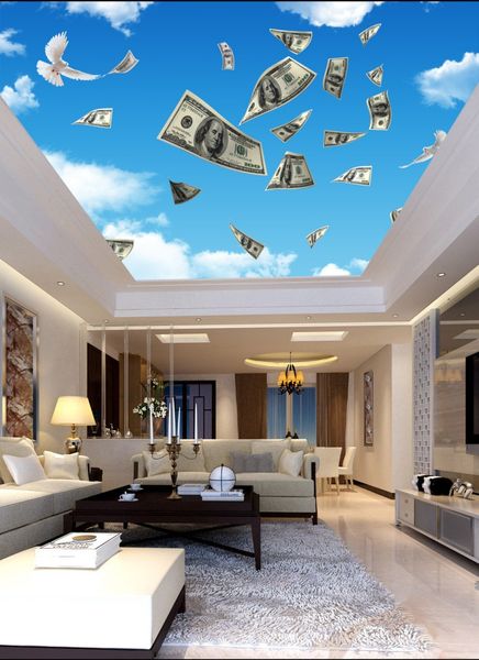 sky dollar banknotes 3d ceiling mural 3d ceiling murals wallpaper