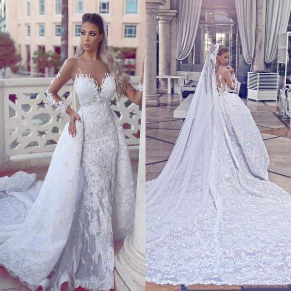 dubai arabic luxury appliques lace ruched draped mermaid wedding dresses long sleeve jewel sheer neck covered button bridal gown, White
dubai arabic luxury appliques lace ruched draped mermaid wedding dresses long sleeve jewel sheer neck covered button bridal gown, White