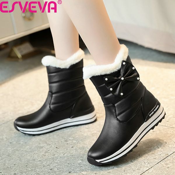 esveva 2020 winter warm fur wedges snow boots round toe pu butterfly-knot ankle boots platform slip on women shoes size 34-43, Black
esveva 2020 winter warm fur wedges snow boots round toe pu butterfly-knot ankle boots platform slip on women shoes size 34-43, Black