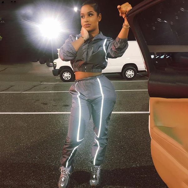 women casual two pieces set reflective lines patchwork full sleeve zipper crop long pants 2019 autumn fashion outfits, Gray
women casual two pieces set reflective lines patchwork full sleeve zipper crop long pants 2019 autumn fashion outfits, Gray