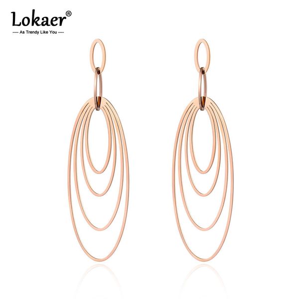 lokaer hyperbole stainless steel rose gold geometric oval drop earrings bohemia style creative jewelry for women girl e19086, Silver