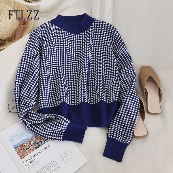 vintage pullover sweater women slim patchwork lattice sweaters new 2020 spring autumn korean knitted short mujer, White;black 
vintage pullover sweater women slim patchwork lattice sweaters new 2020 spring autumn korean knitted short mujer, White;black