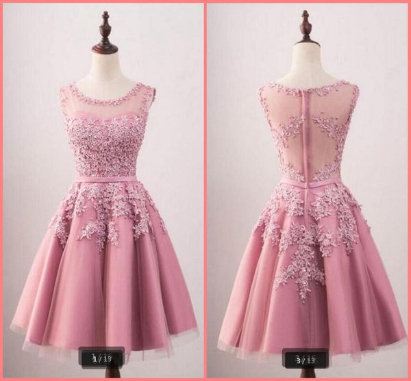 2019 wholesale pink lace a line short cocktail dresses sheer back infomal petite girls cocktail gowns pearls appliques cocktail dress, Black
2019 wholesale pink lace a line short cocktail dresses sheer back infomal petite girls cocktail gowns pearls appliques cocktail dress, Black