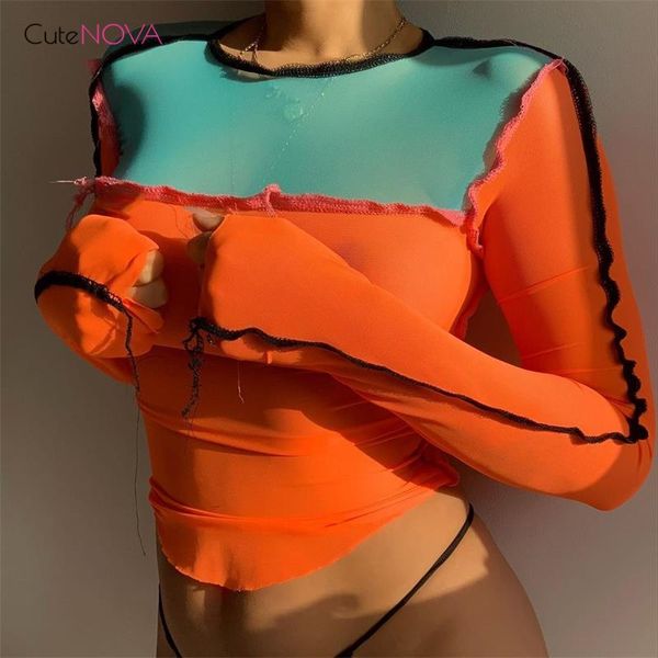 cutenova patchwork lotus leaf round neck skinny mesh crop long sleeve 2020 summer women casual streetwear party club clothes, White
cutenova patchwork lotus leaf round neck skinny mesh crop long sleeve 2020 summer women casual streetwear party club clothes, White
