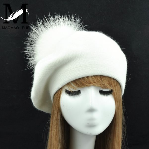 women berets hat winter female casual knitted wool berets with natural raccoon fur pom pom spring ladies solid color beret hats, Blue;gray 
women berets hat winter female casual knitted wool berets with natural raccoon fur pom pom spring ladies solid color beret hats, Blue;gray