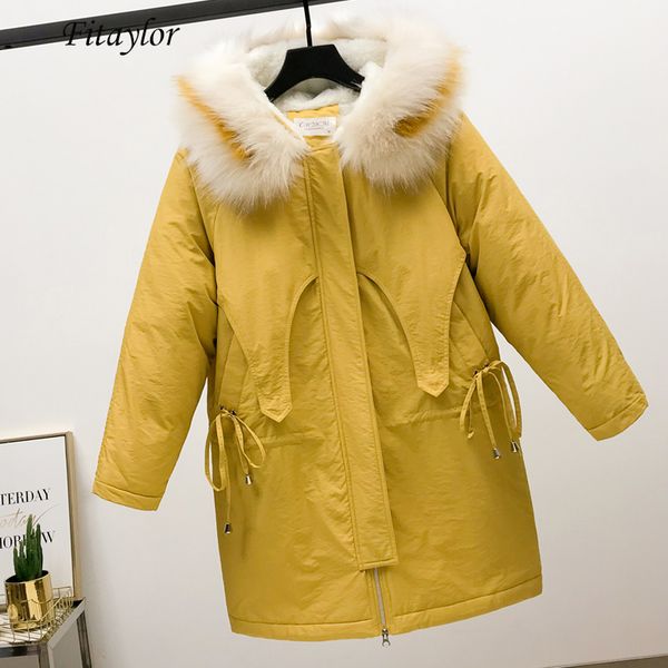 fitaylor winter warm cotton padded long parka women hooded jacket coat large faux fur collar thick loose wool liner snow outwear, Tan;black
fitaylor winter warm cotton padded long parka women hooded jacket coat large faux fur collar thick loose wool liner snow outwear, Tan;black