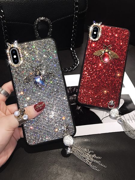 

wholesale phone case designer for iphonex/xs xr xamax 6/6s 6p/6sp 7/8 7p/8p fashion case with sequin and tassel tpu protective phone case
