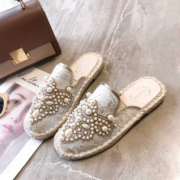 new string bead half slippers spring slides women shoes pearl flat heel shoes women cotton fabric lace mules, Black
new string bead half slippers spring slides women shoes pearl flat heel shoes women cotton fabric lace mules, Black