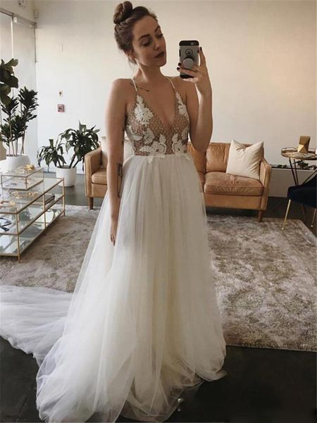 romantic spaghetti wedding dresses a line white appliques tulle long sleeveless bridal dress plus size custom made
romantic spaghetti wedding dresses a line white appliques tulle long sleeveless bridal dress plus size custom made