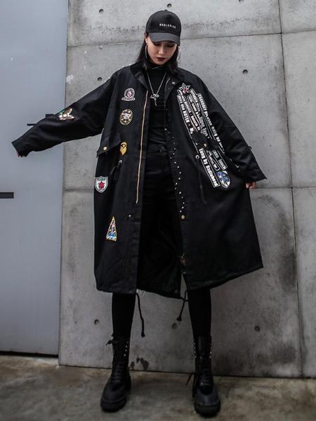 british trench badge applique windbreaker women badges outerwear female long design loose punk black rivet coat cargo lt610s30, Tan;black
british trench badge applique windbreaker women badges outerwear female long design loose punk black rivet coat cargo lt610s30, Tan;black