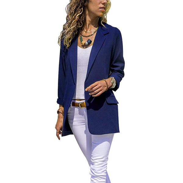 women autumn casual spring long sleeve solid office turn-down collar blazer pocket slim fit outwear, White;black
women autumn casual spring long sleeve solid office turn-down collar blazer pocket slim fit outwear, White;black
