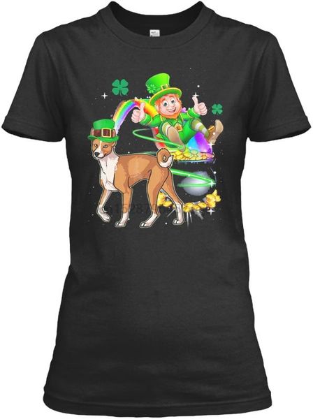 men t shirt leprechaun basenji t shirt st patricks d(1) women t-shirt, White;black 
men t shirt leprechaun basenji t shirt st patricks d(1) women t-shirt, White;black