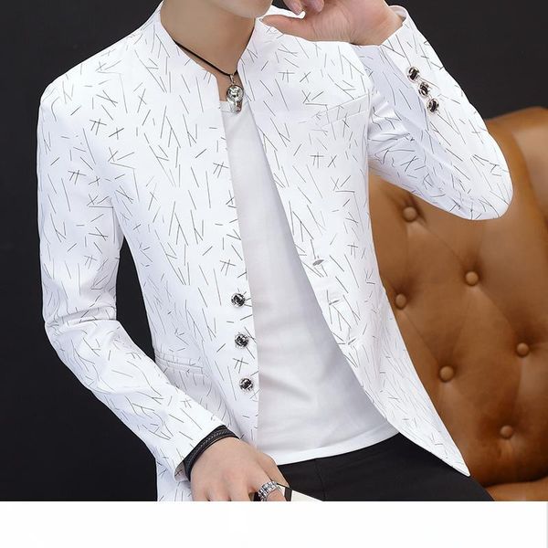ho 2018 men 's casual collar collar blazer youth handsome trend slim print blazer, White;black
ho 2018 men 's casual collar collar blazer youth handsome trend slim print blazer, White;black