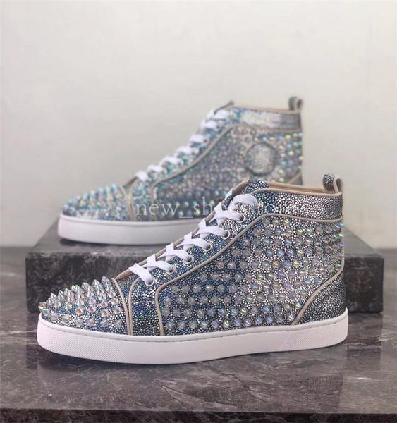 men women casual shoes luxury designer red bottom studded spikes fashion insider sneakers black red white leather high boots l14