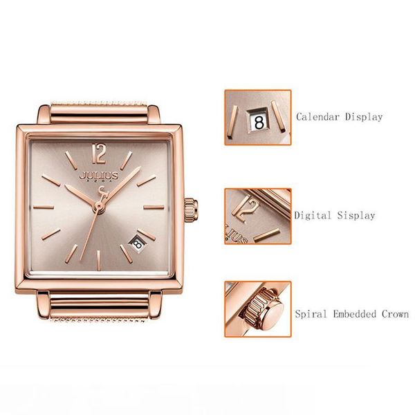 julius women stainless steel mesh bracelet watches date display ladies quartz watch luxury square rose gold female wristwatch mx200320, Slivery;brown
julius women stainless steel mesh bracelet watches date display ladies quartz watch luxury square rose gold female wristwatch mx200320, Slivery;brown