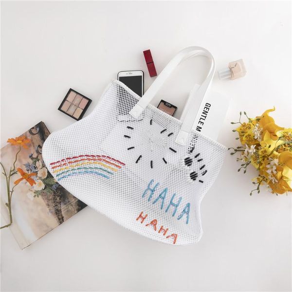 ladies beach mesh shoulder bag handbag rainbow design tote bag fashionable large bag-(white
ladies beach mesh shoulder bag handbag rainbow design tote bag fashionable large bag-(white
