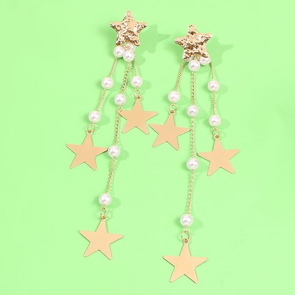 european and american popular sweet cool tide long five-pointed star imitation pearl earrings temperament tassels all-match earrings, Golden
european and american popular sweet cool tide long five-pointed star imitation pearl earrings temperament tassels all-match earrings, Golden