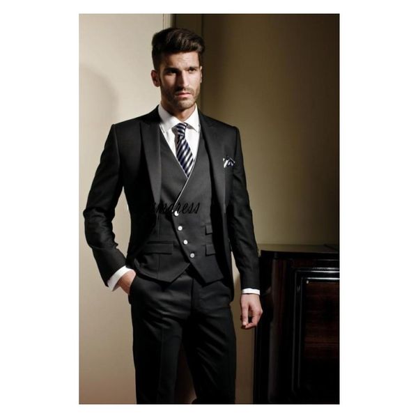black groom tuxedos 2019 one button peak lapel groomsmen men wedding dinner suits (jacket+pants+tie+vest), Black;gray
black groom tuxedos 2019 one button peak lapel groomsmen men wedding dinner suits (jacket+pants+tie+vest), Black;gray