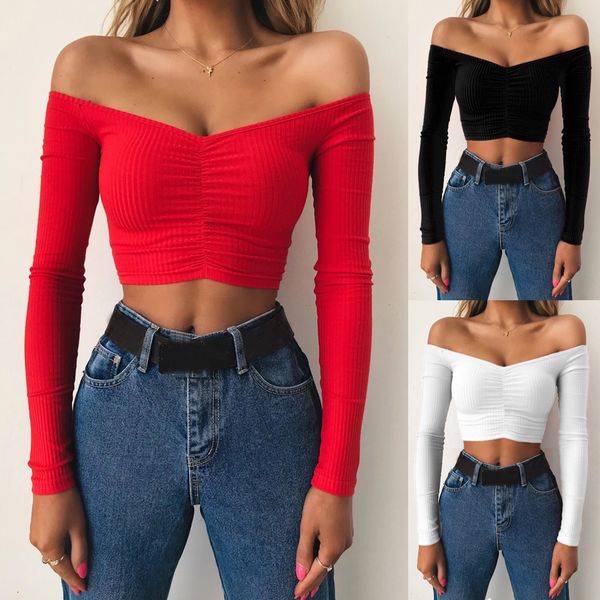 solid v-neck long sleeve crop casual kintted slim pullover tees autumn off shoulder t-shirt, White
solid v-neck long sleeve crop casual kintted slim pullover tees autumn off shoulder t-shirt, White