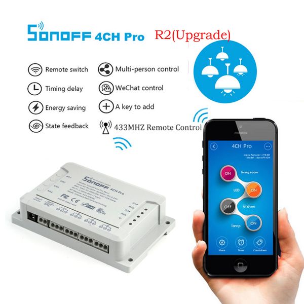 

Оригинальный Sonoff 4CH R2 Smart Switch 4 Gang Din-рейку Монтаж WI-FI Smart ON / OFF Беспроводной DIY Таймер