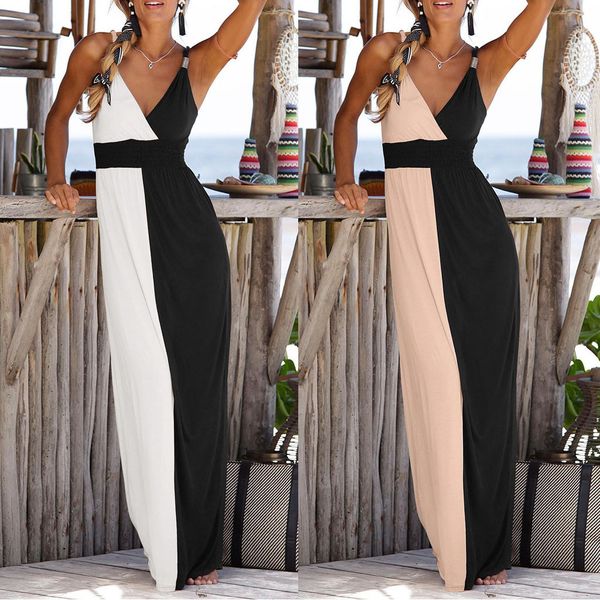 womens designer cross v-neck color matching waist long skirt breast-wrapped sling sleeveless dress, Black;gray
womens designer cross v-neck color matching waist long skirt breast-wrapped sling sleeveless dress, Black;gray