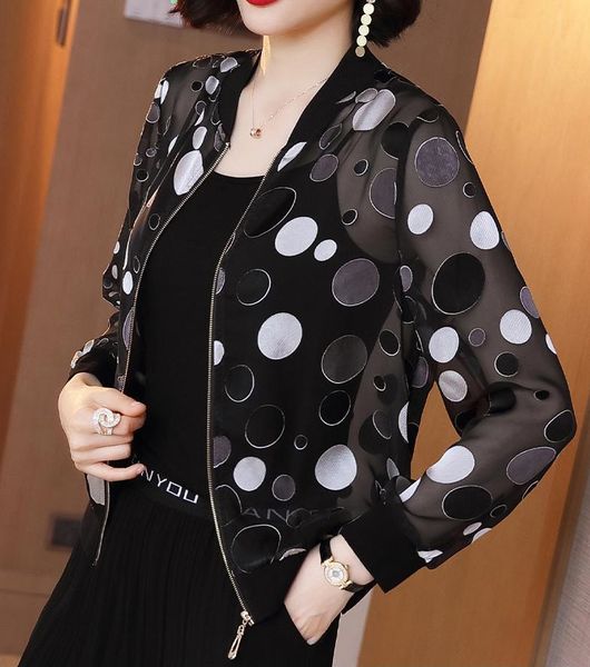 woman polka dot baseball jackets woman black chiffon summer lightweight sunscreen outwears woman fashion stand collar thin jacket, Black;brown
woman polka dot baseball jackets woman black chiffon summer lightweight sunscreen outwears woman fashion stand collar thin jacket, Black;brown