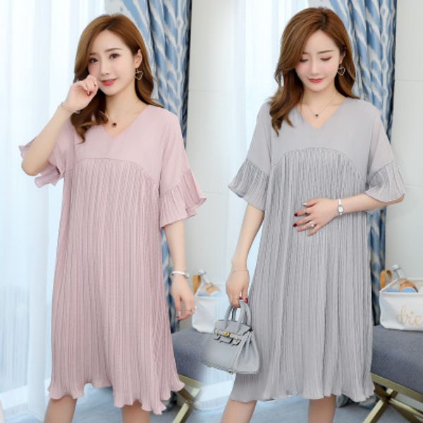 maternity clothing summer new v-neck solid color fashion pleated large size horn short sleeve loose chiffon pregnant women dress, White
maternity clothing summer new v-neck solid color fashion pleated large size horn short sleeve loose chiffon pregnant women dress, White