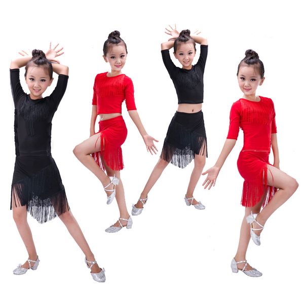 new children's latin dance skirt exercise clothing dance costume girls contest tassel stage costumes, Black;red
new children's latin dance skirt exercise clothing dance costume girls contest tassel stage costumes, Black;red