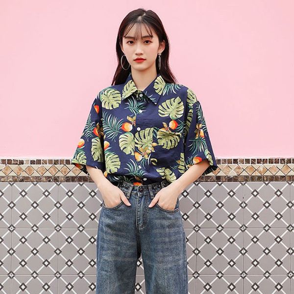 loose hawaiian wind shirt women's couple fashion print lapel short sleeve loose button shirt, White
loose hawaiian wind shirt women's couple fashion print lapel short sleeve loose button shirt, White