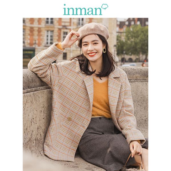 inman 2019 winter new arrival big turn down collar dubble button houndstooth thick warm women short woolen coat, Black
inman 2019 winter new arrival big turn down collar dubble button houndstooth thick warm women short woolen coat, Black