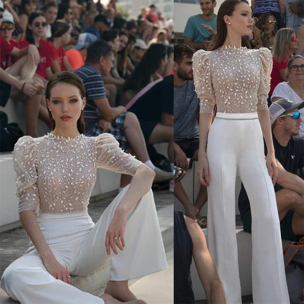 2020 modern illusion prom dresses lace appliqued jewel neck women pant suits evening gowns runway fashion, Black
2020 modern illusion prom dresses lace appliqued jewel neck women pant suits evening gowns runway fashion, Black