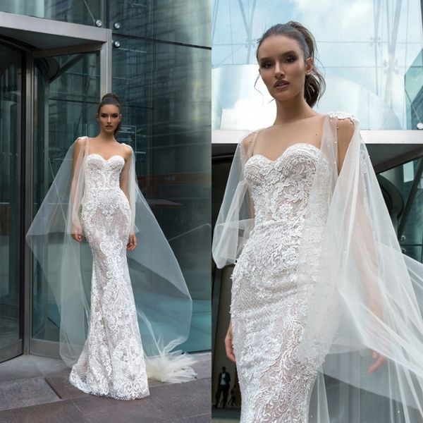 berta 2019 mermaid wedding dresses with wrap sleeveless lace appliqued bridal gowns floor length beach wedding dress robe de mariée, White
berta 2019 mermaid wedding dresses with wrap sleeveless lace appliqued bridal gowns floor length beach wedding dress robe de mariée, White