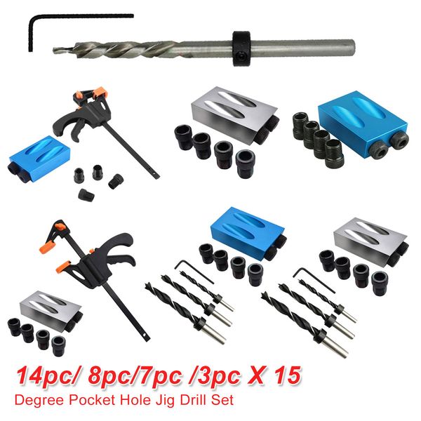 6mm 8mm 10mm woodworking pocket hole jig angle drill guide set 14pc/ 8pc/7pc /3pc hole puncher locator jig drill for carpentry
6mm 8mm 10mm woodworking pocket hole jig angle drill guide set 14pc/ 8pc/7pc /3pc hole puncher locator jig drill for carpentry