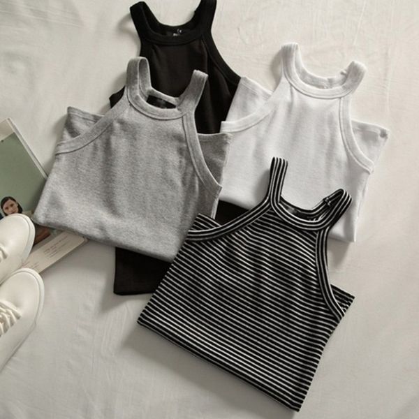 striped women's halter neck tank off shoulder black white sleeveless female vest tee solid summer ladies short clothes
striped women's halter neck tank off shoulder black white sleeveless female vest tee solid summer ladies short clothes