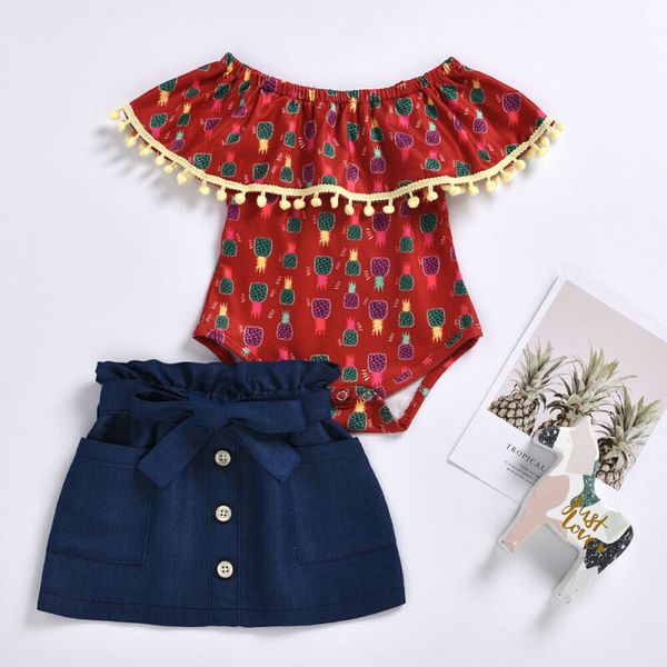 infant baby girl pineapple print tassel ruffle romper+denim knotbow skirt dress clothes suit, White
infant baby girl pineapple print tassel ruffle romper+denim knotbow skirt dress clothes suit, White
