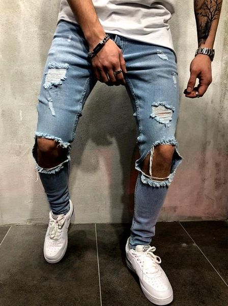men's jeans 2021 streetwear retro pants knee hole slim tide male hiphop ripped personality comformale denim trousers, Blue
men's jeans 2021 streetwear retro pants knee hole slim tide male hiphop ripped personality comformale denim trousers, Blue