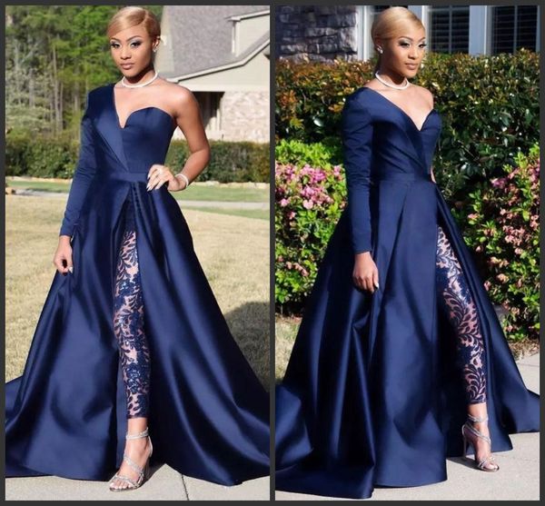 2019 new elegant one shoulder long sleeve evening dresses pant suits a line dark navy split prom party gowns jumpsuit celebrity dresses, Black;red
2019 new elegant one shoulder long sleeve evening dresses pant suits a line dark navy split prom party gowns jumpsuit celebrity dresses, Black;red