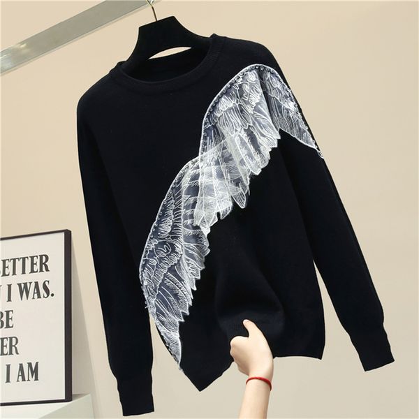 sweater women's 2020 new autumn winter sweater lace patch warm sweaters pullovers female sweter nancylim pull femme, White;black
sweater women's 2020 new autumn winter sweater lace patch warm sweaters pullovers female sweter nancylim pull femme, White;black