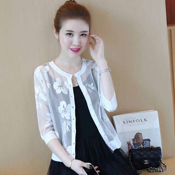 women lace blouses shirt lace chiffon coat female short sleeve summer hollow out knitted cardigan chemise femme 81h3, White
women lace blouses shirt lace chiffon coat female short sleeve summer hollow out knitted cardigan chemise femme 81h3, White