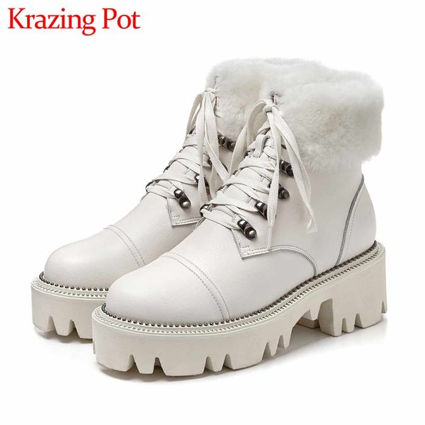 krazing pot new thick bottom cow leather wool snow boots round toe winter women fashion super keep warm lace up ankle boots l00, Black
krazing pot new thick bottom cow leather wool snow boots round toe winter women fashion super keep warm lace up ankle boots l00, Black