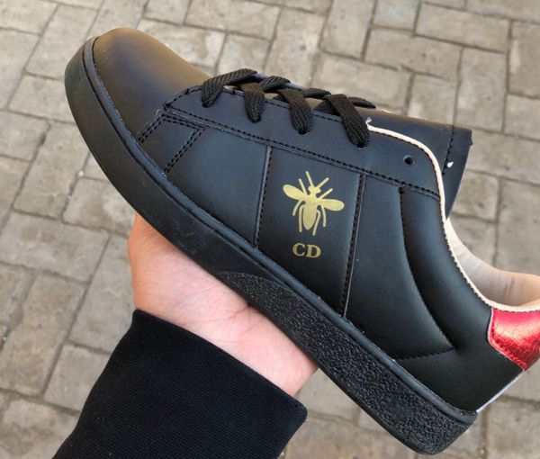 european station casual men shoes ace embroidered bee leather youth wild shoes spring and autumn casual shoes men and women, Black