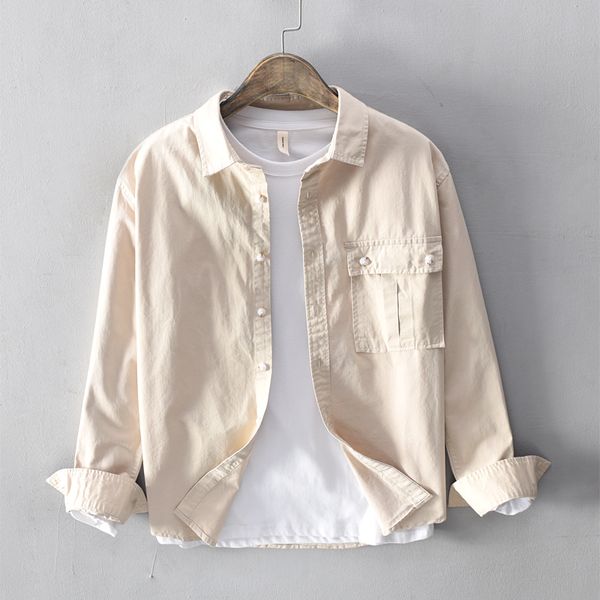 autumn fashion men shirt lapel long sleeve big pocket cargo overall casual shirts men khaki color japanese vintage cotton shirts, White;black
autumn fashion men shirt lapel long sleeve big pocket cargo overall casual shirts men khaki color japanese vintage cotton shirts, White;black