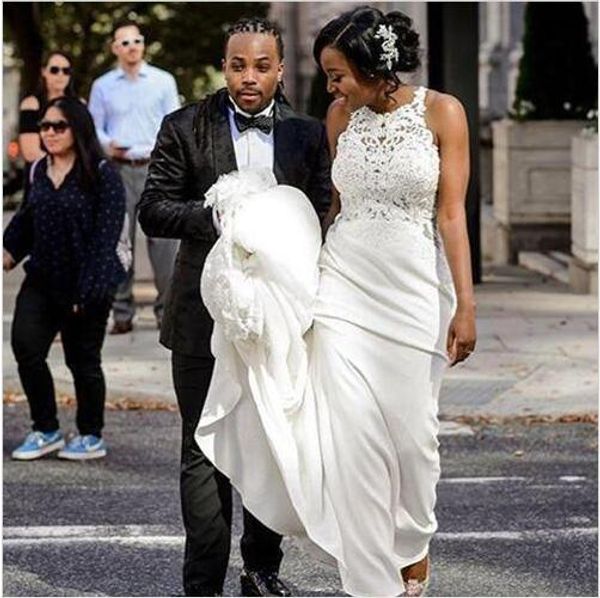 2020 african mermaid wedding dresses sheer back lace appliques western country bridal gowns with court train, White
2020 african mermaid wedding dresses sheer back lace appliques western country bridal gowns with court train, White