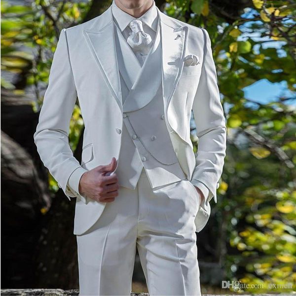 ivory men suits for wedding vintage groom tuxedos custom made groomsmen blazers 3 pieces peaked lapel double breasted vest retro suits pants, Black;gray
ivory men suits for wedding vintage groom tuxedos custom made groomsmen blazers 3 pieces peaked lapel double breasted vest retro suits pants, Black;gray