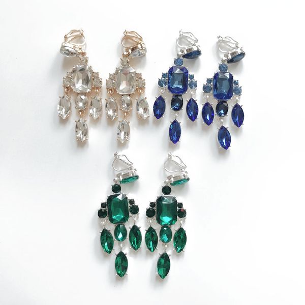 new design party glass stone blue green white wedding clip earring jewelry, Silver 
new design party glass stone blue green white wedding clip earring jewelry, Silver