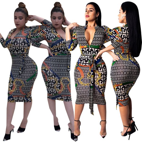 3576 cross-border european and american women's printed v-collar 7-sleeve dress night shop skirt with belt, White;black
3576 cross-border european and american women's printed v-collar 7-sleeve dress night shop skirt with belt, White;black