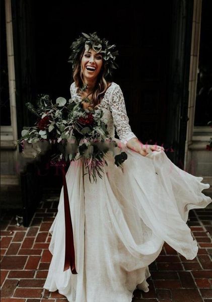 2020 bohemian two pieces wedding dresses 3 4 long sleeve v neck sweep train lace chiffon beach garden country boho bridal gowns, White
2020 bohemian two pieces wedding dresses 3 4 long sleeve v neck sweep train lace chiffon beach garden country boho bridal gowns, White