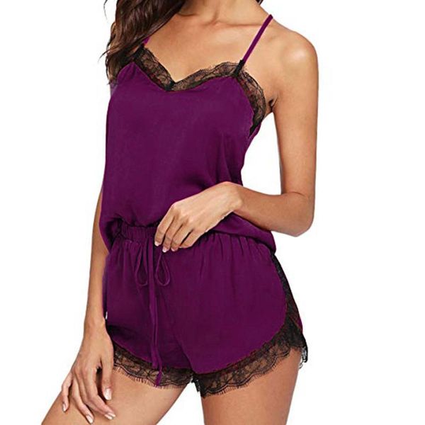 women sleepwear sets sleeveless strap lace trim satin cami nightwear femme summer home suit 2019 new, Black;red
women sleepwear sets sleeveless strap lace trim satin cami nightwear femme summer home suit 2019 new, Black;red